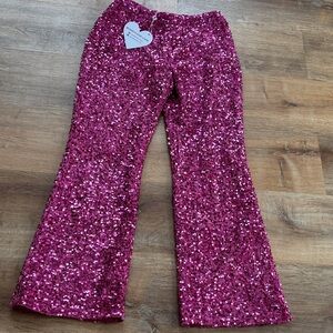 Beautiful sparkly NEW sequin bright pink medium buddy love pants disco